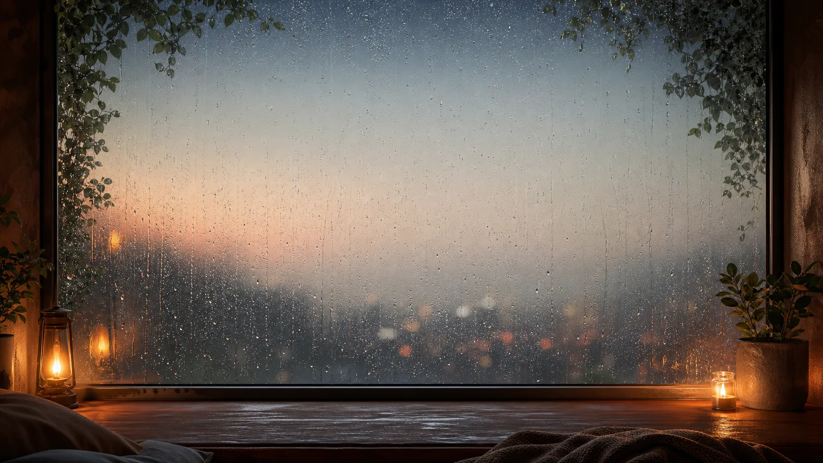 Calm Canvas rain-window scene